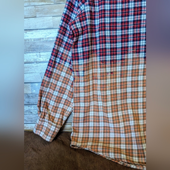 Hank Williams Jr Upcycled Handcrafted Dip Dye Bleach Flannel Shirt - Picture 11 of 16